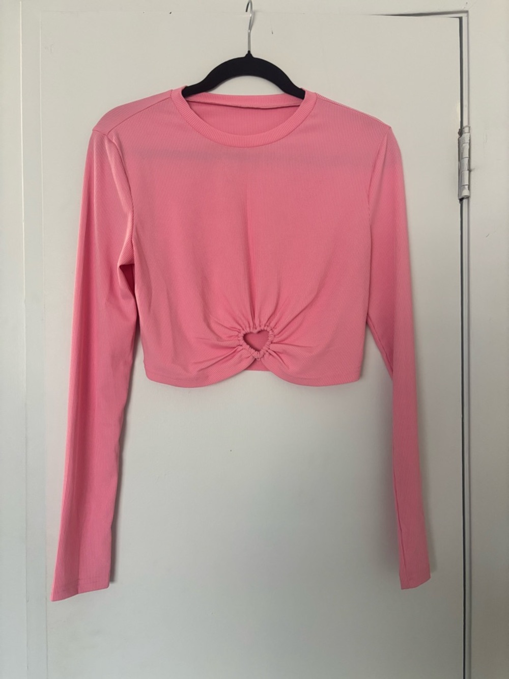 Pink Long-Sleeve Crop with Heart Detail